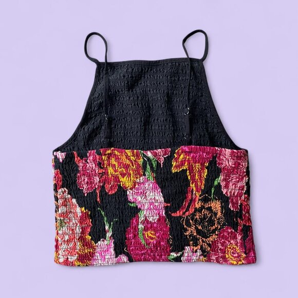 Xhilaration Pink & Black Floral Ruched Crop Tank – Size Small - Picture 5 of 8